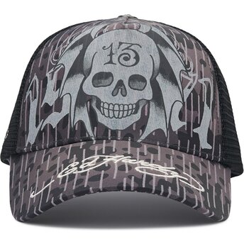 Шапка извита тракер черна снапбек 13 Skull от Ed Hardy