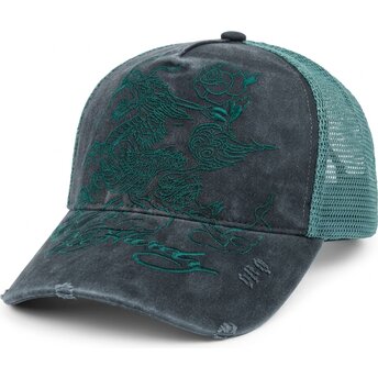Шапка извита тракер черна снапбек Outline Distressed от Ed Hardy