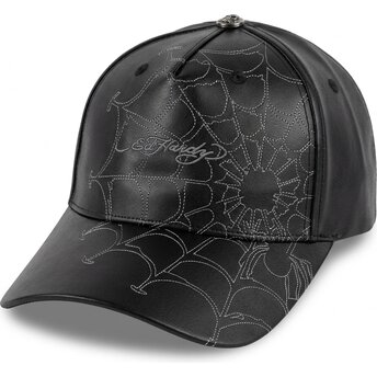 Шапка извита черна регулируем Spiderweb PU Leather от Ed Hardy