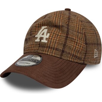 Шапка извита кафяв регулируем 9TWENTY Mix Check на Los Angeles Dodgers MLB от New Era