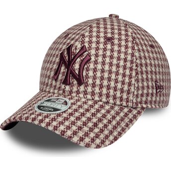 Шапка извита червена регулируем 9FORTY M-Crown Houndstooth на New York Yankees MLB от New Era