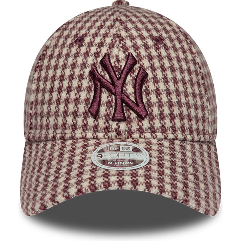 shapka-izvita-chervena-reguliruem-9forty-m-crown-houndstooth-na-new-york-yankees-mlb-ot-new-era