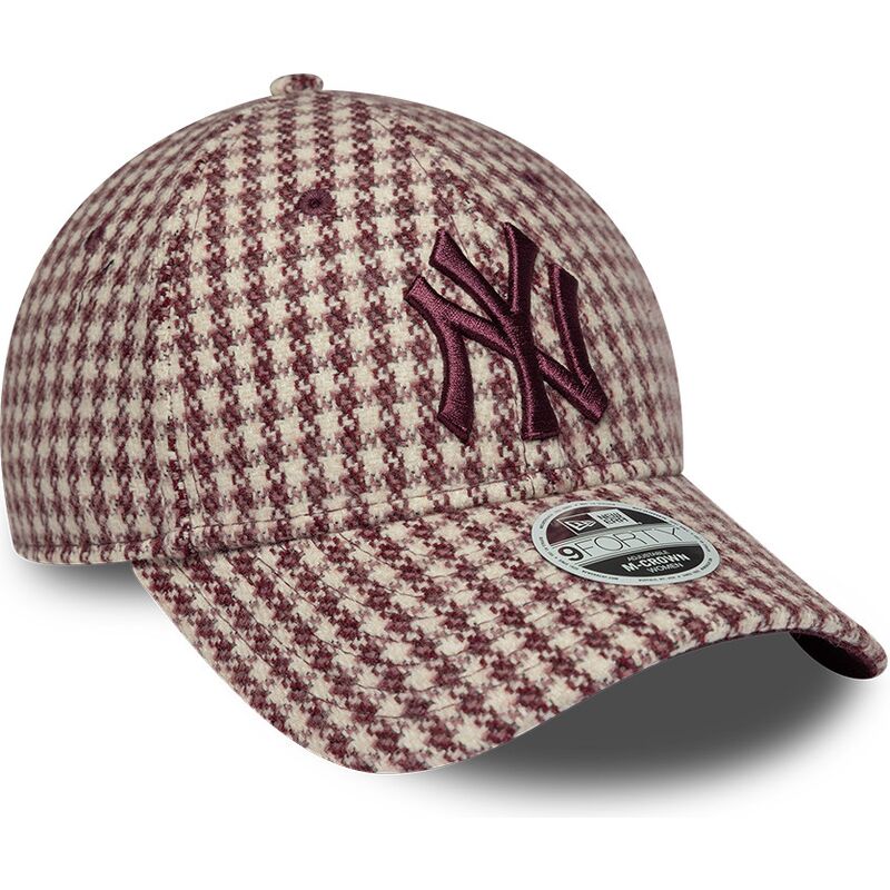 shapka-izvita-chervena-reguliruem-9forty-m-crown-houndstooth-na-new-york-yankees-mlb-ot-new-era