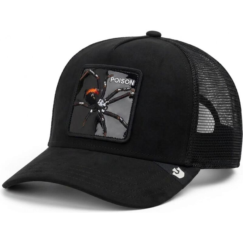 shapka-izvita-traker-cherna-snapbek-black-out-spider-blackened-metallic-poison-the-farm-goorin-bros