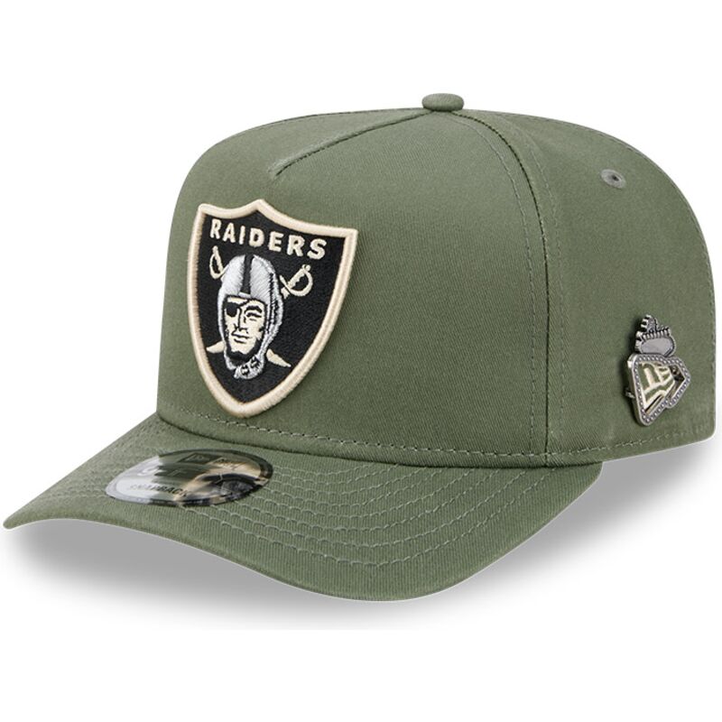 shapka-izvita-zelena-snapbek-9fifty-a-frame-precurved-side-pin-na-las-vegas-raiders-nfl-ot-new-era