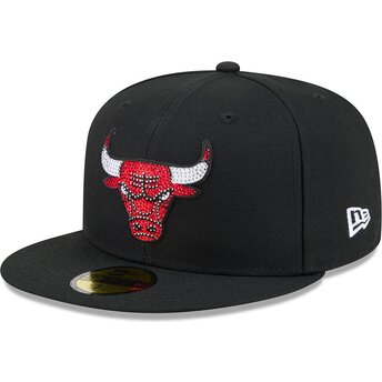 Шапка плоска черна прилепнала 59FIFTY Rhinestone Badge на Chicago Bulls NBA от New Era