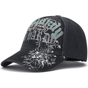Шапка извита черна регулируем Distressed Floral Gothic от Ed Hardy
