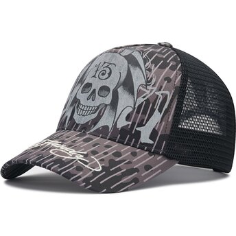 Шапка извита тракер черна снапбек 13 Skull от Ed Hardy