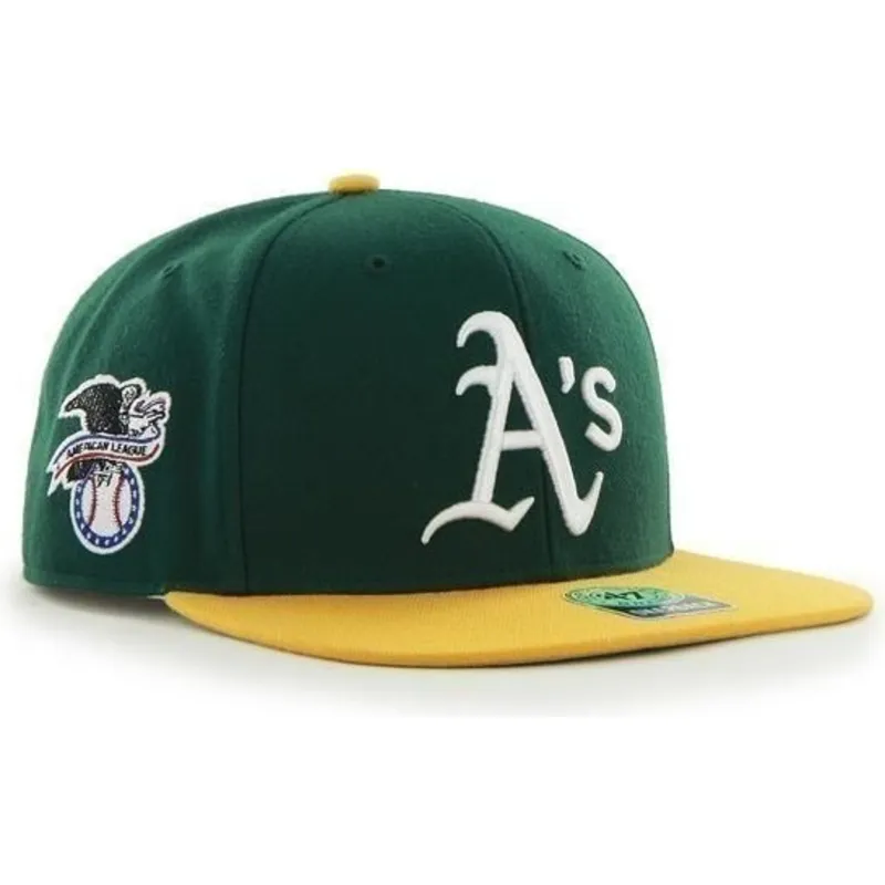 shapka-ploska-zelena-snapbek-lateral-na-oakland-athletics-mlb-ot-47-brand