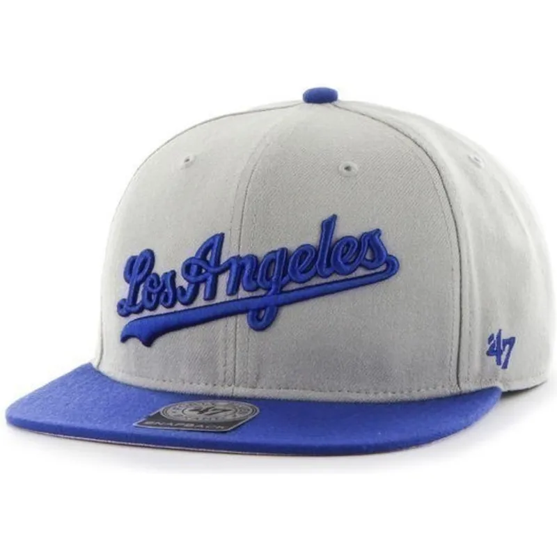 shapka-ploska-siv-snapbek-lateral-na-los-angeles-dodgers-mlb-ot-47-brand