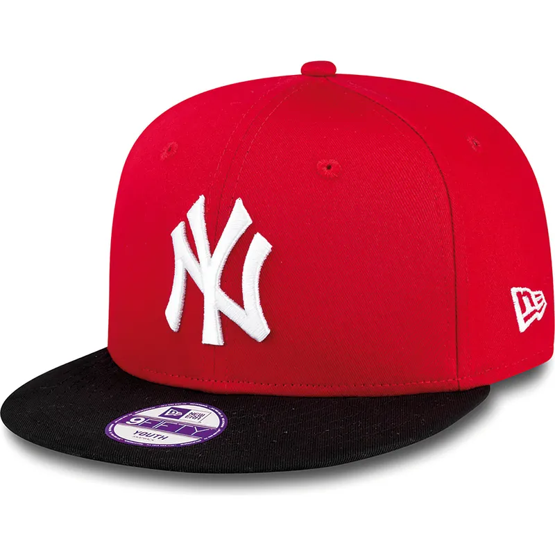 shapka-ploska-chervena-snapbek-za-deca-9fifty-cotton-block-na-new-york-yankees-mlb-ot-new-era
